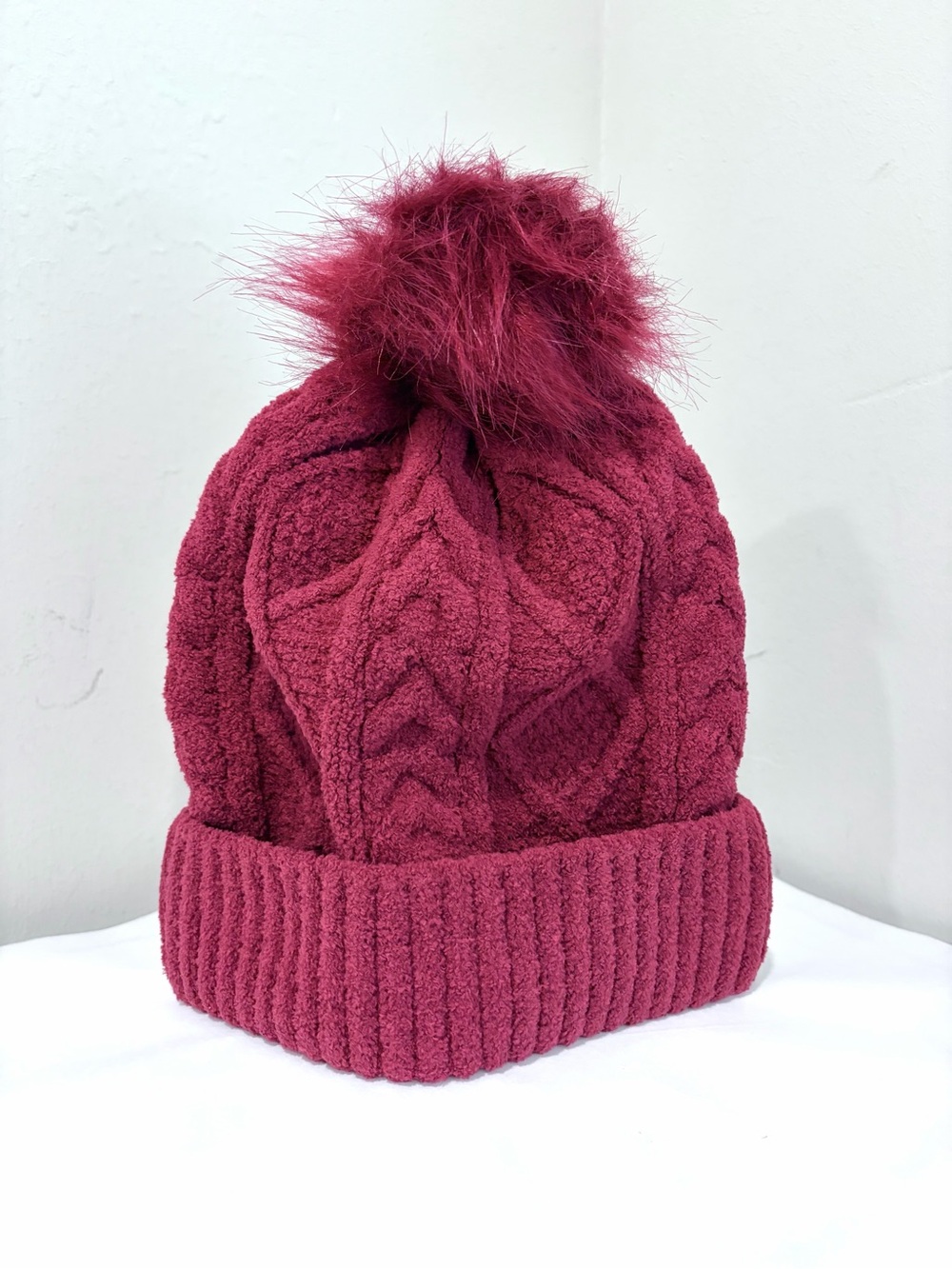 PJ Salvage Cable Knit Chenille Pom Beanie Hat